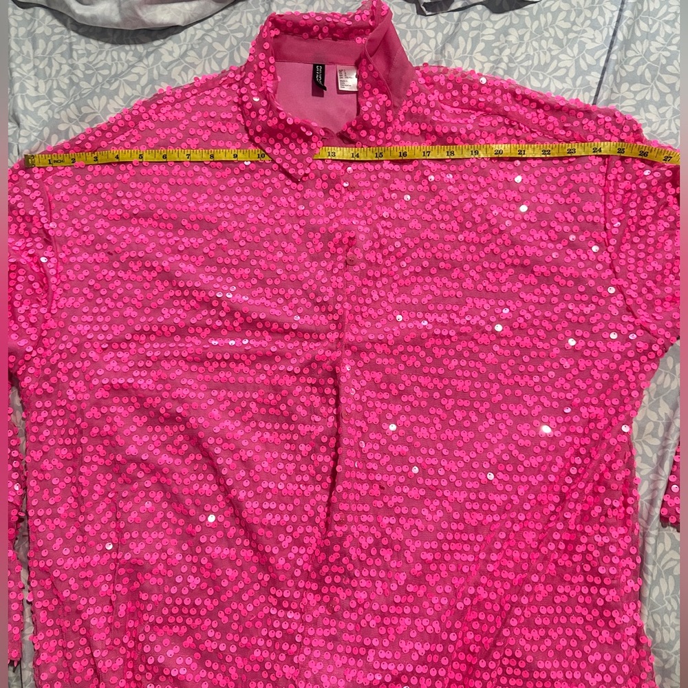 H&M Vibrant Pink Sequin Shirt Dress - Picture 6 of 7